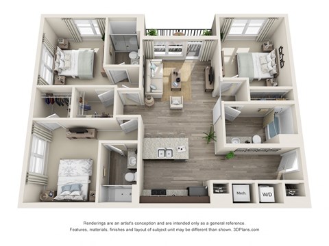 2 bedroom 2 bathroom Scoria Floorplan Image at Whetstone Flats, Nashville, TN, 1333 Sq. Ft.